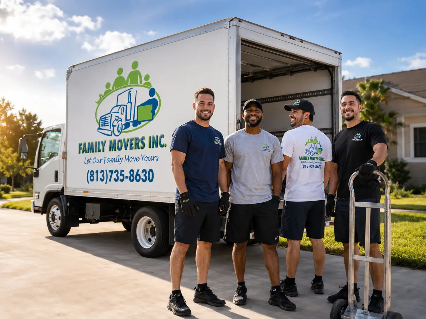 The Family Movers Lakeland crew in front of their branded moving truck